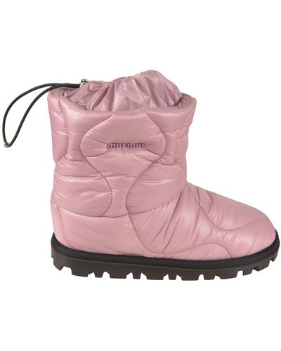 Miu Miu Embossed Logo Padded Ankle Boots - Women - Pink