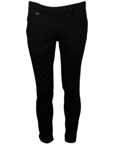 Sartoria Tramarossa Luis Slim Pants In Super Stretch Cotton Gabardine With America Pockets With Tailored Stitching - Black