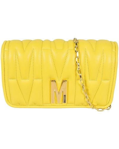 Moschino M Plaque Quilted Flap Chain Shoulder Bag - Yellow