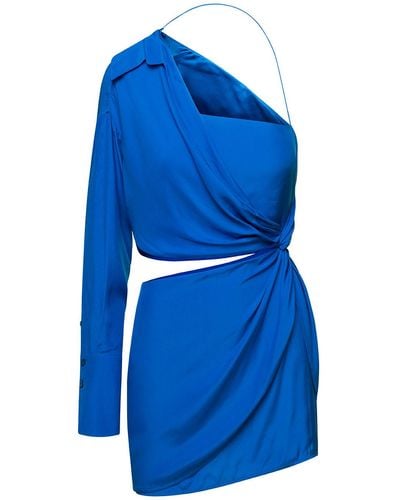 GAUGE81 'Arica' One-Shoulder Draped Mini Dress With Cut-Out Detai - Blue