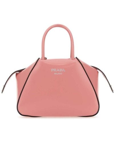 Prada Logo Embossed Flap Tote Bag - Pink