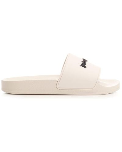Palm Angels White Slider With Logo - Natural
