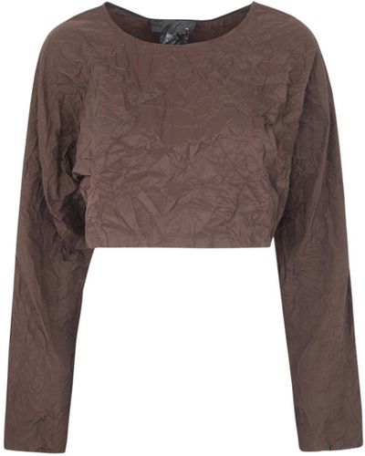 Maria Calderara Crinkled Opaque Taffeta Sweater - Brown