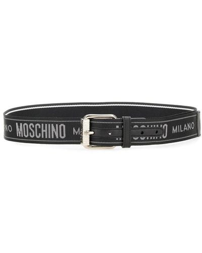Moschino logo-plaque leather belt - Black