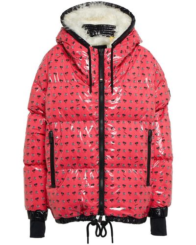 Moncler Echelle Printed Down Ski Jacket - Red