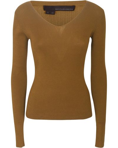 Aspesi Wide V-Neck Rib Knit Sweater - Brown