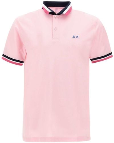 Sun 68 Collar Multistripes Cotton Polo Shirt - Pink