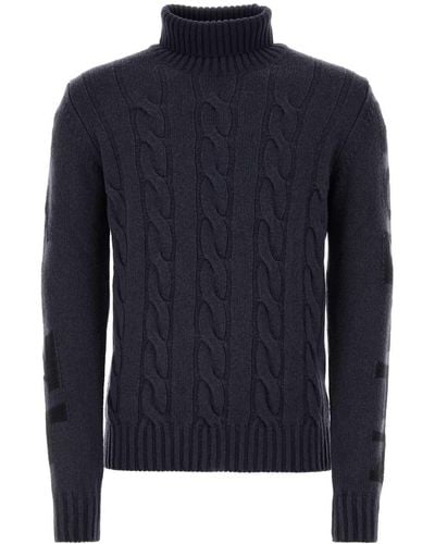 Mc2 Saint Barth Dark Wool Blend Fisherman Sweater - Blue