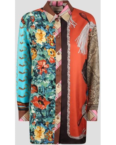 Gucci Heritage Patchwork Print Silk Shirt - Multicolor