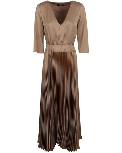 Fabiana Filippi Pleat Effect V-neck Long Dress - Brown