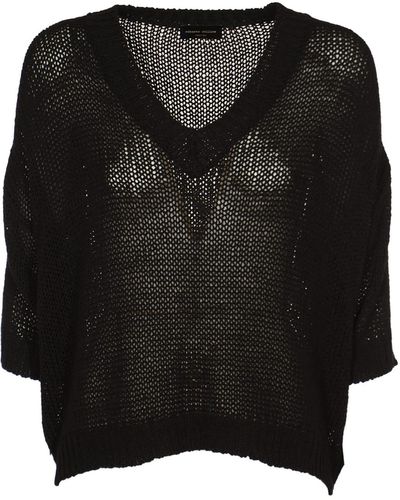 Roberto Collina V-Neck Perforated Rib Trim Sweater - Black
