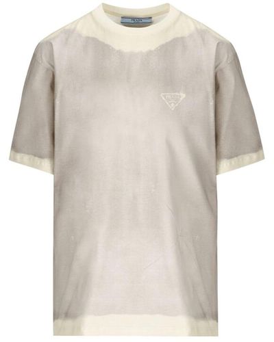 Prada Cloud\/cream T-shirt With Slit - Gray
