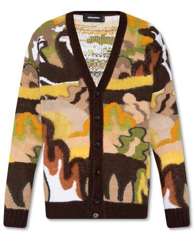 DSquared² Gouache Graphic-Printed Buttoned Knitted Cardigan - Multicolor