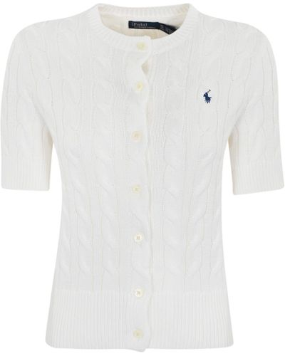 Ralph Lauren Cable Cardigan With Short Sleeves - White
