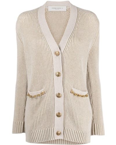 Golden Goose Ribbed-knit Buttoned Cardigan - Natural