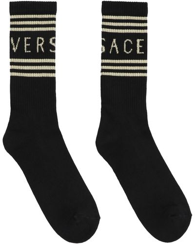 Versace Cotton Socks With Logo - Black