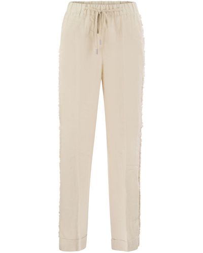 Peserico Linen Trousers With Side Fringes - Natural