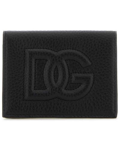 Dolce & Gabbana Logo Embossed Foldover Top Wallet - Black
