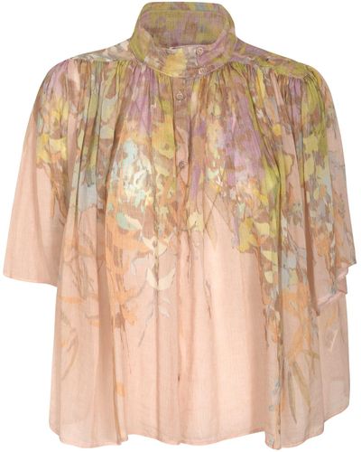 Forte Forte High Collar Floral Print Blouse - Natural