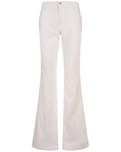 Ermanno Scervino Bootcut Jeans With Sangallo Lace Cut-Outs - White