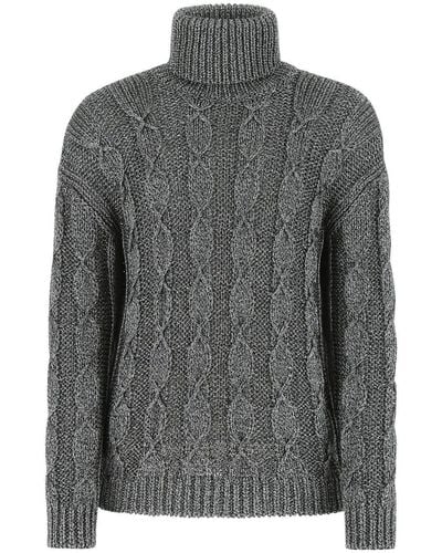 Saint Laurent Melange Viscose Blend Sweater - Gray