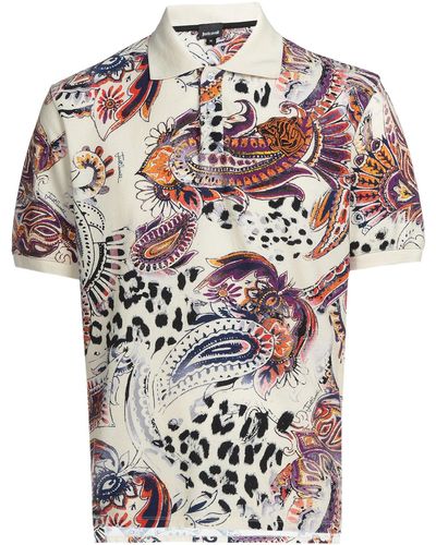 Just Cavalli Paisley Printed Short-sleeved Polo Shirt - Multicolor
