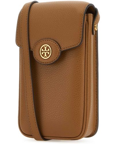 Tory Burch Leather Robinson Phone Case - Brown