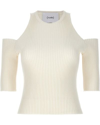 Nude Cut-Out Knit Top - White