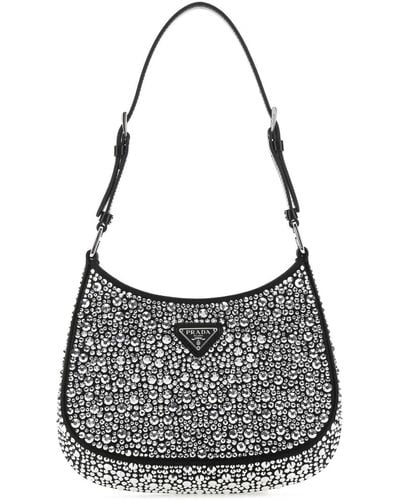 Prada Embellished Satin Cleo Handbag - Grey