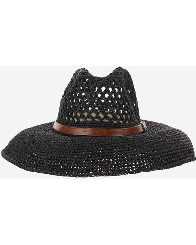 IBELIV Raffia Hat With Leather Strap - Black