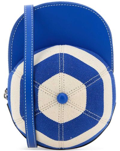 JW Anderson Embroidered Canvas And Leather Midi Cap Crossbody Bag - Blue
