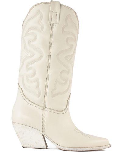Elena Iachi Leather Texan Boots - White