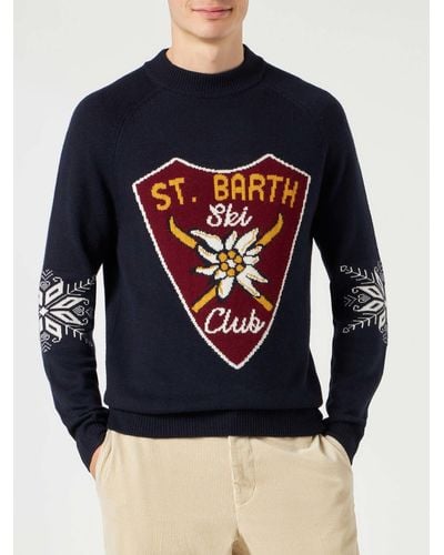 Mc2 Saint Barth Half-Turtleneck Sweater With Print - Blue