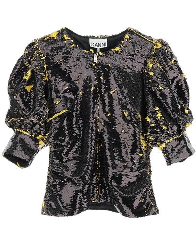 Ganni Two-tone Sequin Top - Black