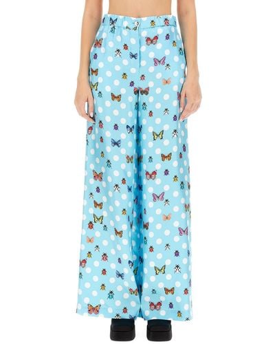 Versace Trousers With Butterfly Print - Blue