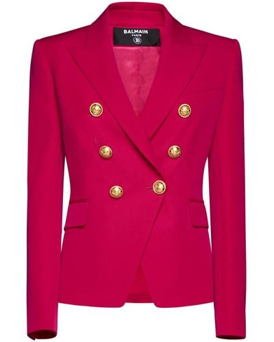 Balmain Double-Breasted Blazer With Logo Buttons - Pink
