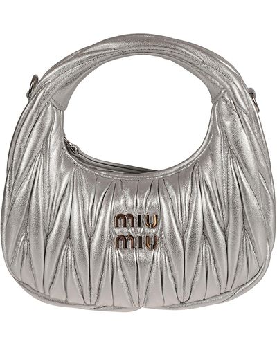 Miu Miu Matelassé Logo Shoulder Bag - Gray