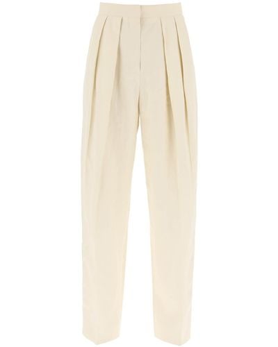 Stella McCartney Loose Linen Blend Pants With Front Pleats - Natural
