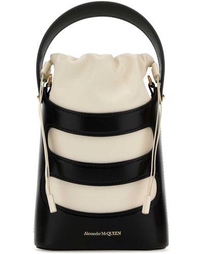 Alexander McQueen Two-Tone Leather Mini The Rise Bucket Bag - Black