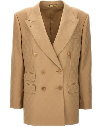 Gucci Gg Double-Breasted Blazer - Natural