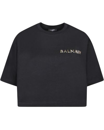 Balmain Cropped Logo T-Shirt - Blue