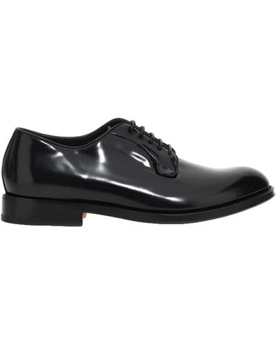 Santoni Shiny Leather Lace Up Shoes Flat Shoes - Black