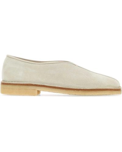 Lemaire Chalk Suede Piped Ballerinas - White