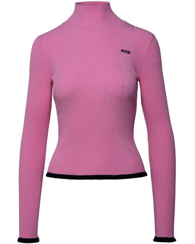 MSGM Pink Viscose Turtleneck Jumper - Purple