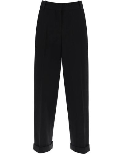 Balmain Cuffed Wool Crepe Trousers - Black