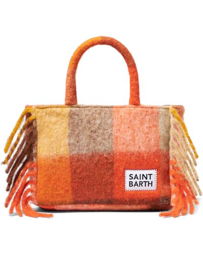 Mc2 Saint Barth Colette Handbag With Check And Fringes - Orange