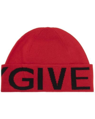 Givenchy Bold Branded Logo Red Beanie Hat