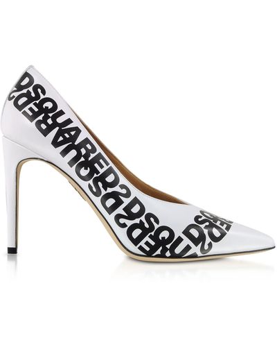 DSquared² Printed Calf Leather Court Shoes - White