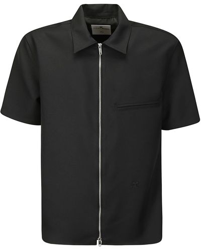 Courreges Zipped Light Twill Ss Shirt - Black