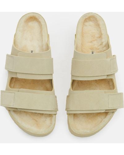 Birkenstock Uji Suede And Leather Slippers - Natural